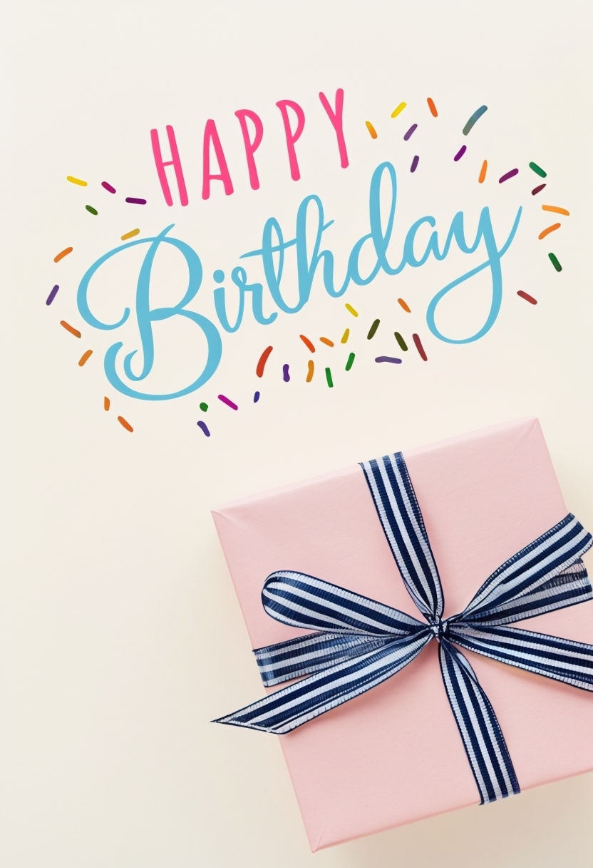 Cheerful Minimalist Birthday Card with Gift Box and Sprinkles Design Cards & Invites