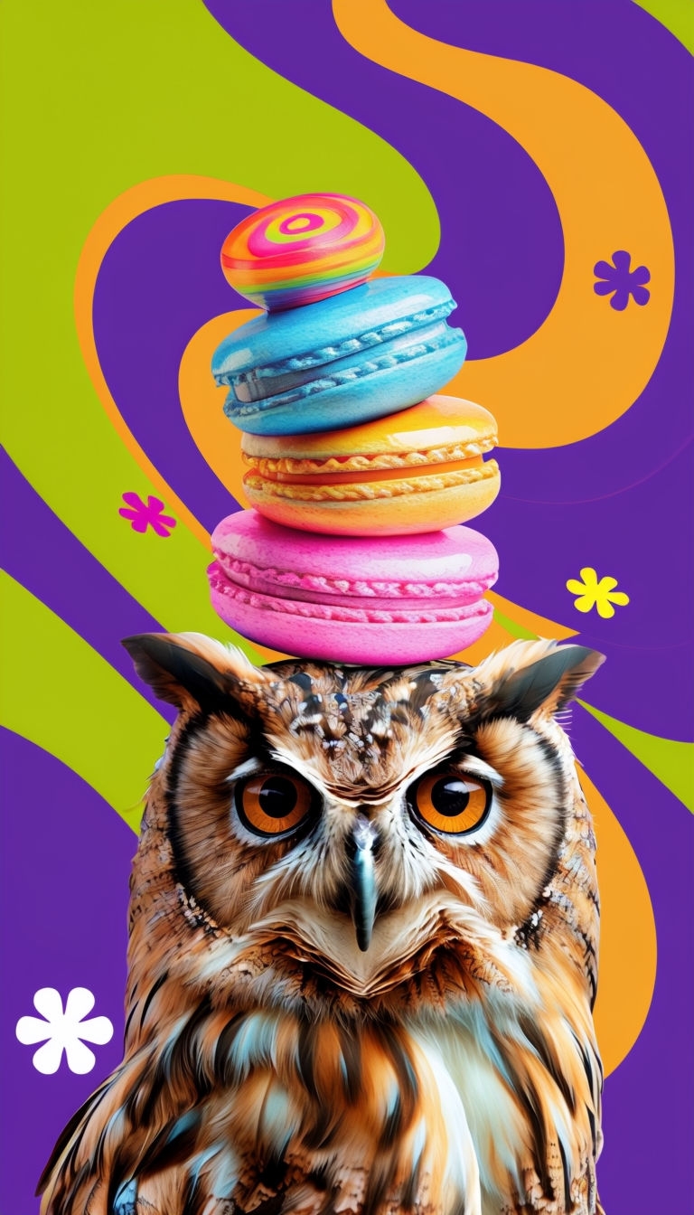 Whimsical Owl Portrait with Colorful Abstract Background Mobile Wallpaper