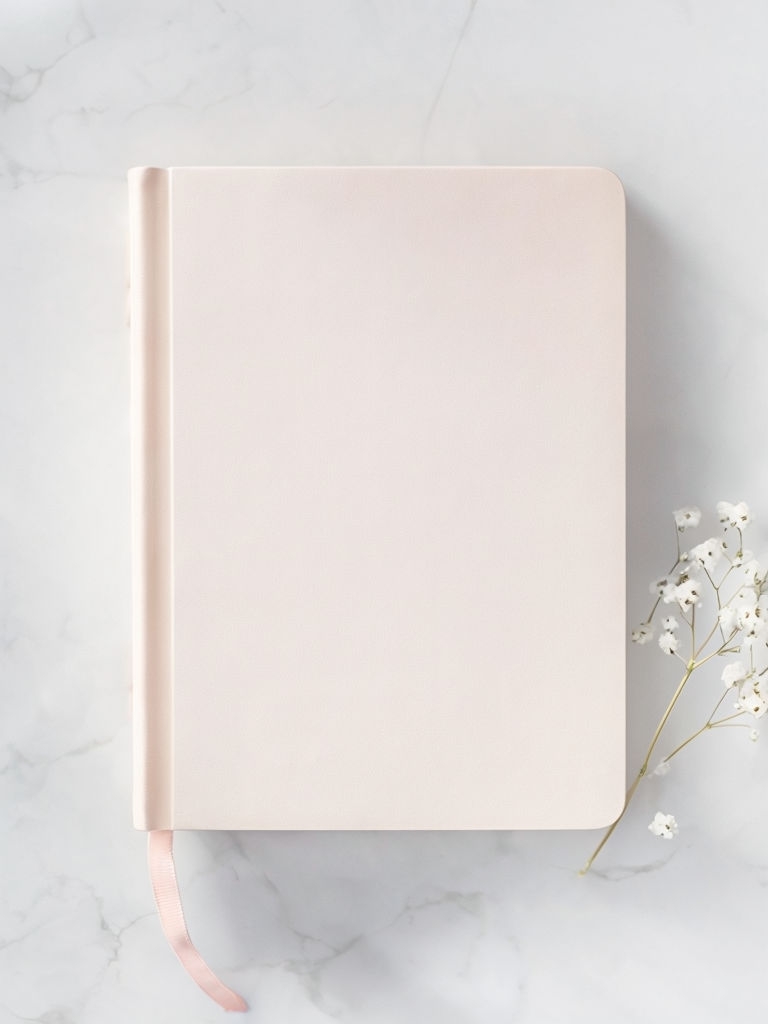 Elegant Pastel Notebook with Ribbon and Baby's Breath Mockup