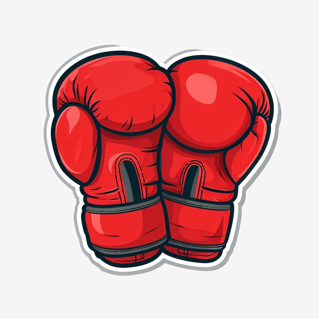 Vibrant Red Cartoon Boxing Gloves Illustration Sticker