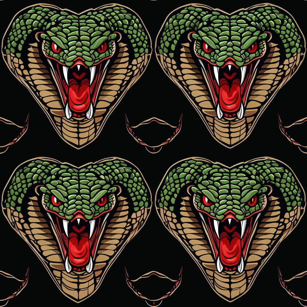 Symmetrical Heart-Shaped Cobra Heads Seamless Pattern Design