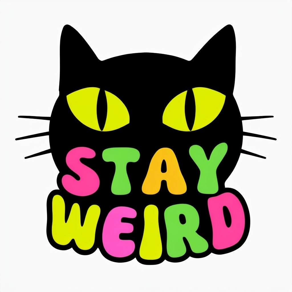 Playful Black Cat Stay Weird Colorful Typography T-Shirt
