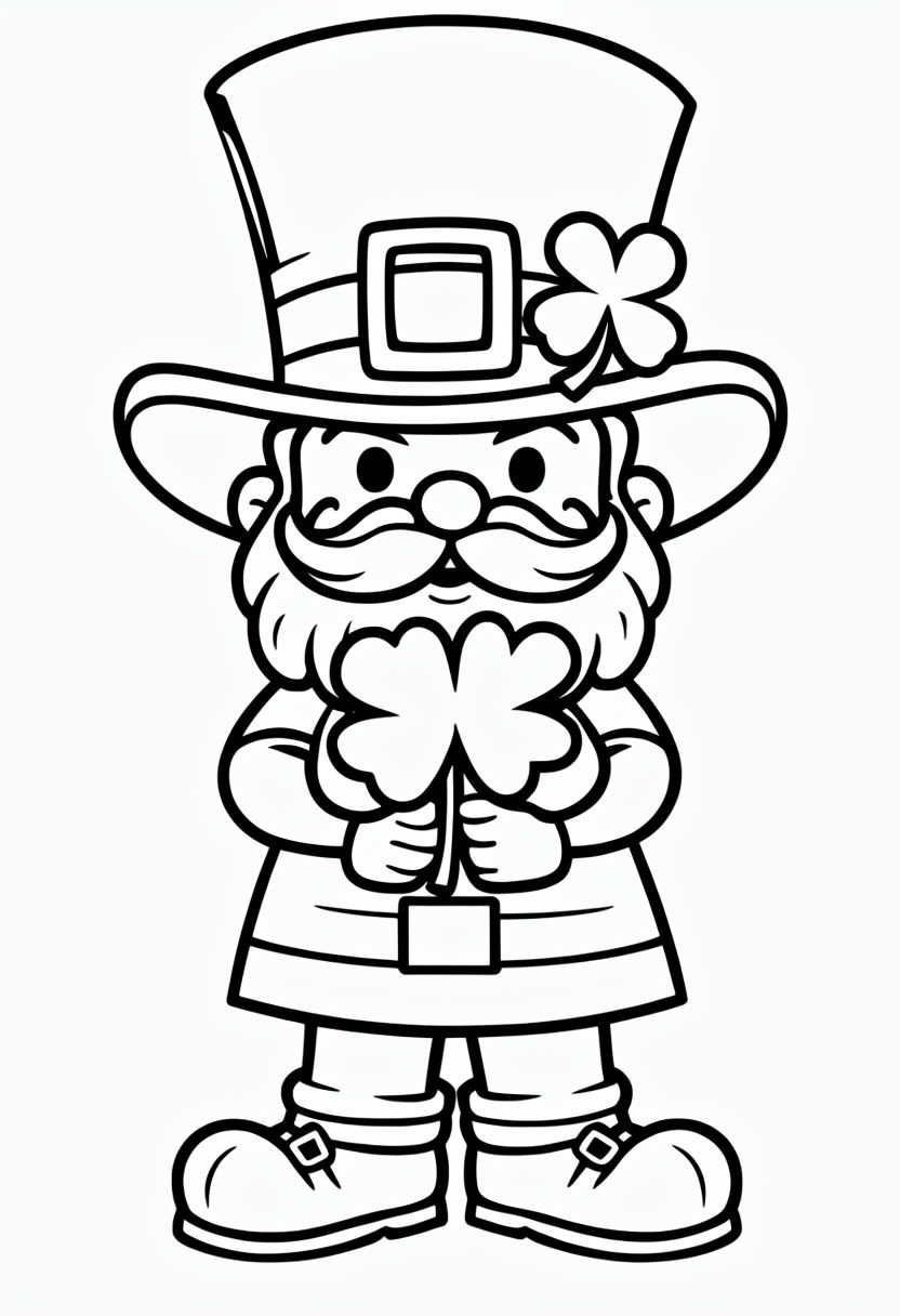 Cheerful Cartoon Character with Shamrock Coloring Page