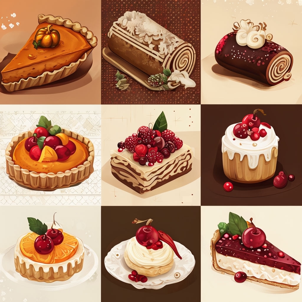 Seasonal Desserts 3x3 Grid Pattern in Warm Festive Tones Seamless Pattern