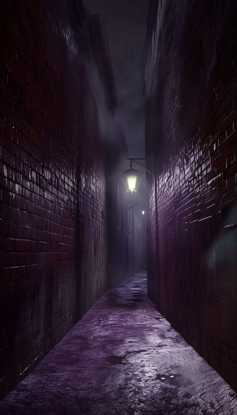 Mysterious Narrow Alleyway at Night with Streetlamp Mobile Wallpaper