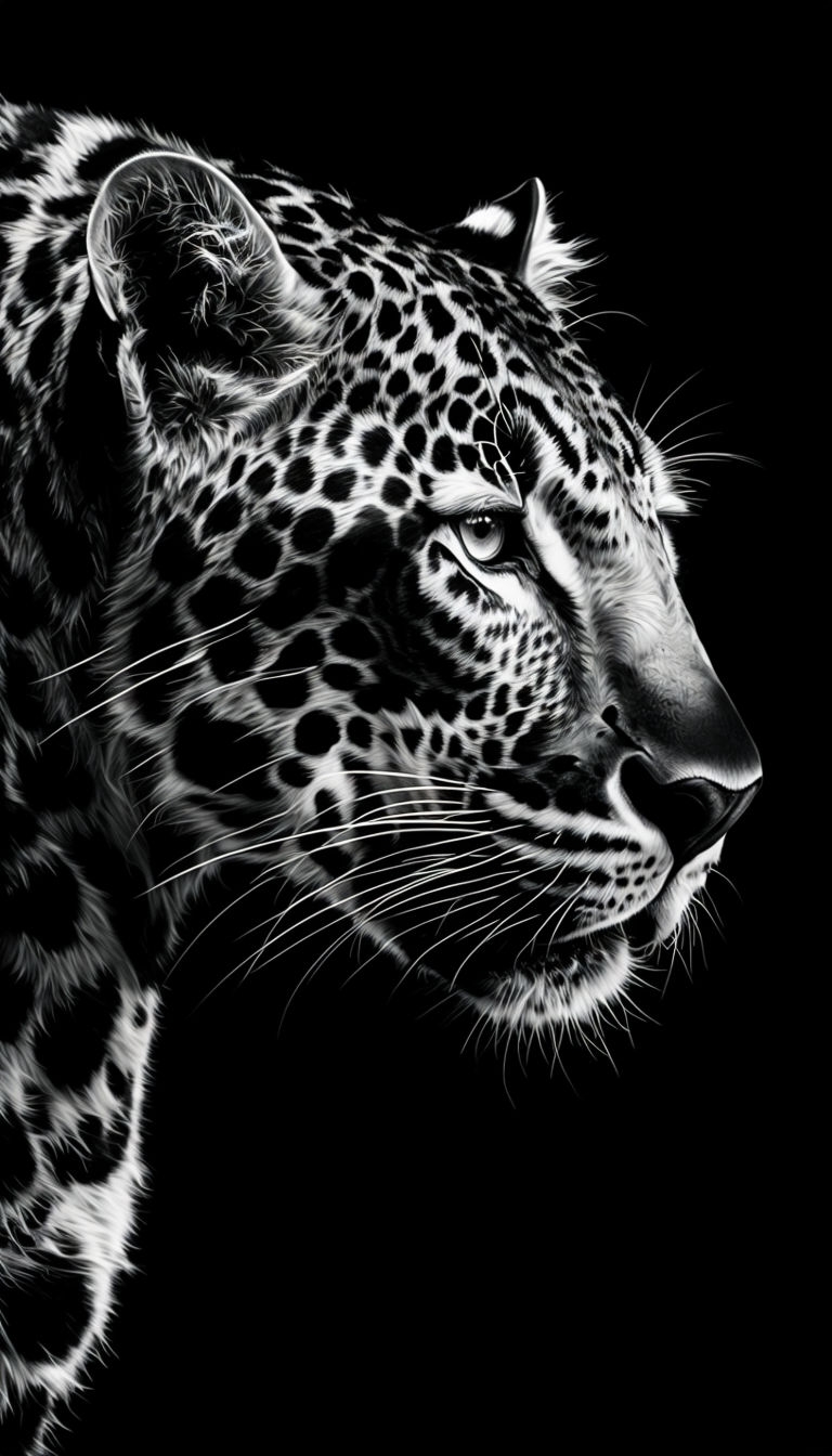 Hyper-Realistic Black and White Leopard Close-Up Mobile Wallpaper