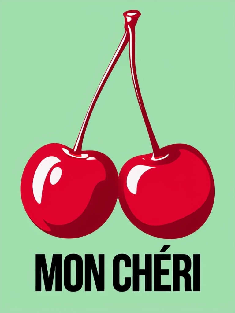 Minimalist Cherry Design with Bold Text MON CHÉRI Poster