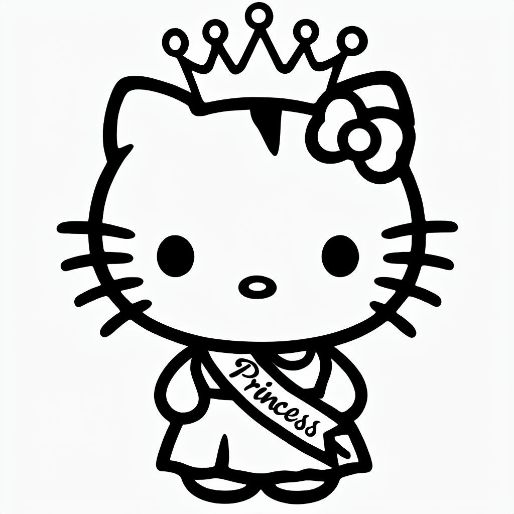 Cute Cartoon Princess Character Line Art Sticker