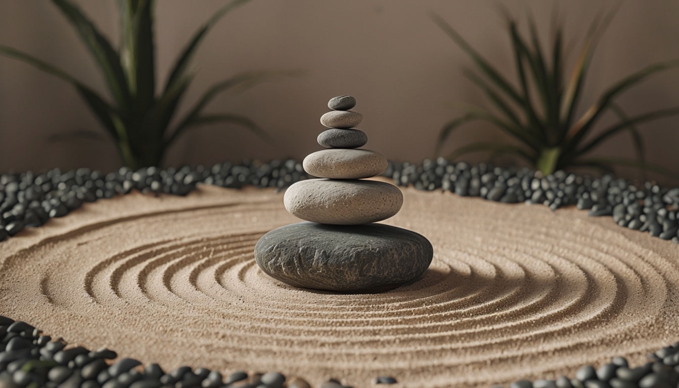 Serene Minimalist Meditation Garden with Stones Virtual Background
