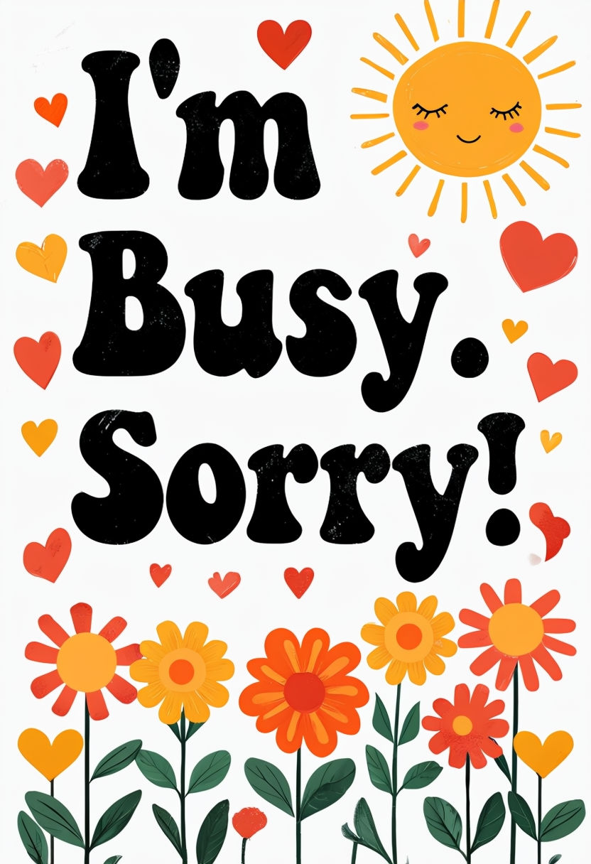 Cheerful I'm Busy Sorry Graphic Design with Colorful Flowers Art