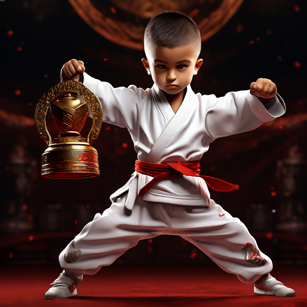 Child 3D of wushu A fight Winner of a championship cup alger... by ...