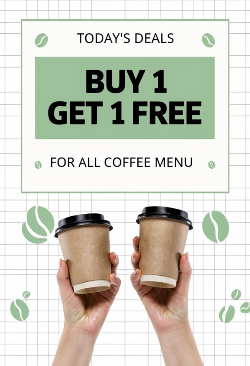 Modern Minimalist Buy 1 Get 1 Free Coffee Offer Poster