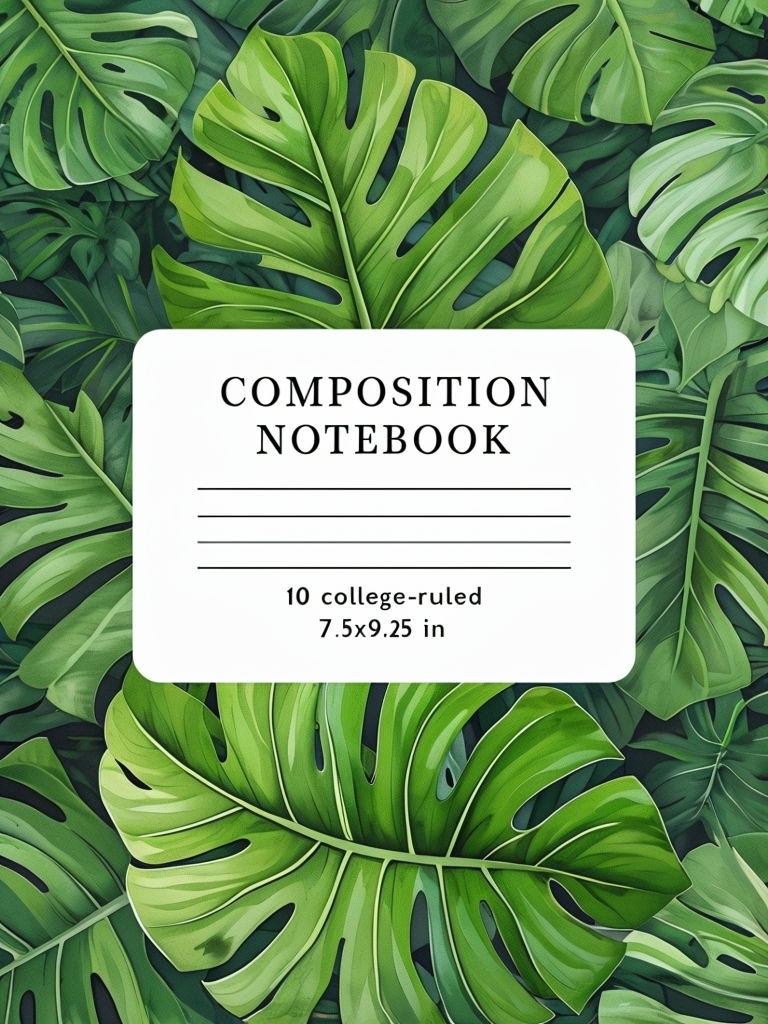 Lush Monstera Leaves Composition Notebook Cover Design EBook Cover