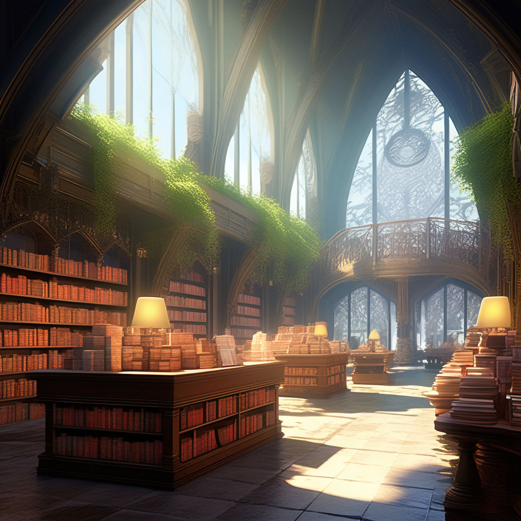 Small fantasy bookstore interior. Low ceiling. by Mike Larsen - Playground