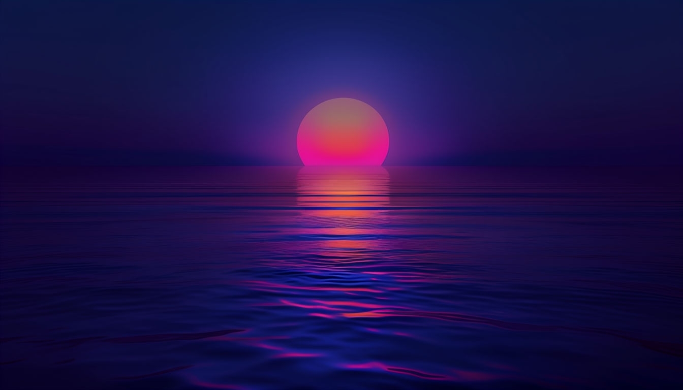 Serene Sunset Seascape Digital Artwork for Tranquil Virtual Backgrounds