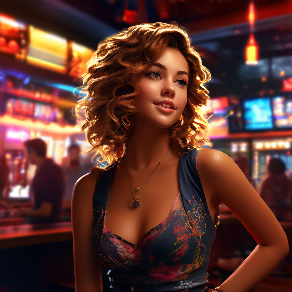 generate an image of a girl in a pub dancing disco, realistic, 4k, correct anatomy, good detail