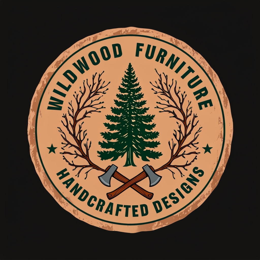 Rustic Wildwood Furniture Logo with Coniferous Tree Design