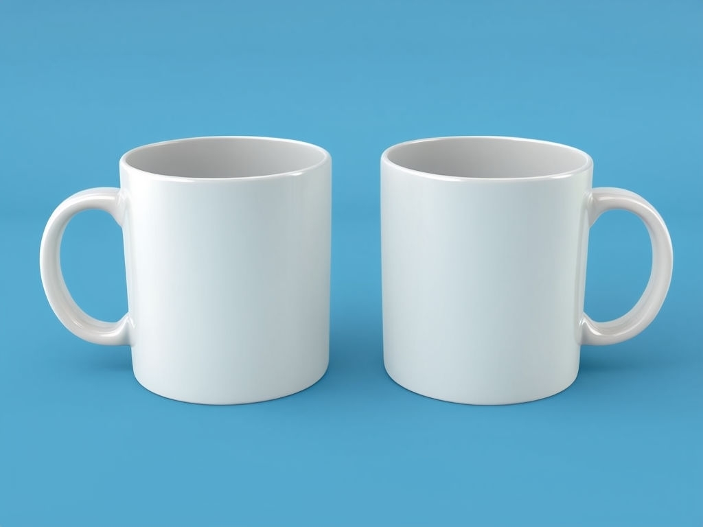 Minimalist White Ceramic Mugs Product Photography Mockup