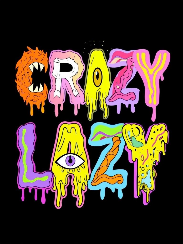 Psychedelic Cartoon Crazy Lazy Typography T-Shirt