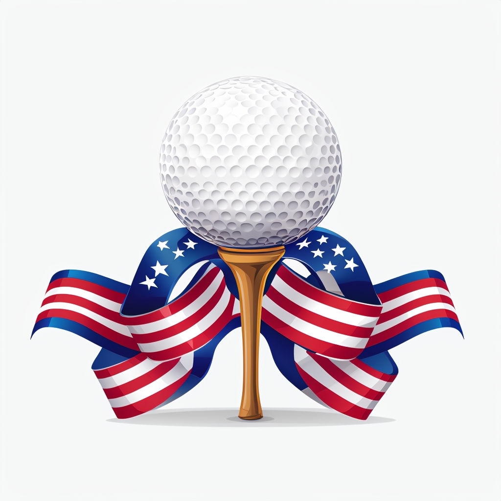 Patriotic Golf Ball on Tee with American Flag Ribbon Mug