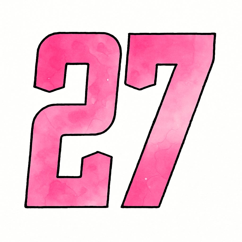 Vibrant Hot Pink Watercolor Number 27 Sticker