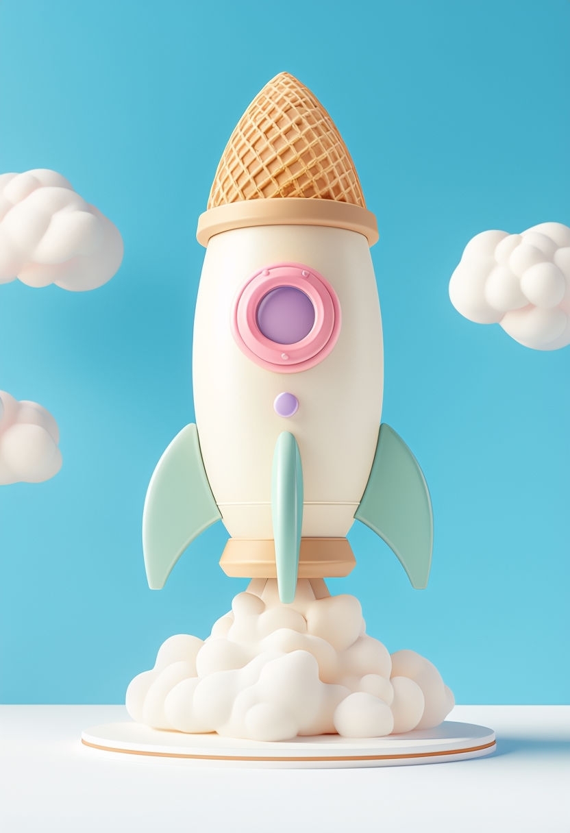 Whimsical Candy Rocket Adventure in Playful 3D Art Style