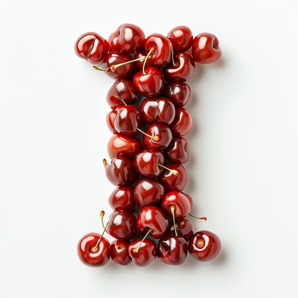 Glossy Red Cherry Monogram Letter I Food Photography Sticker