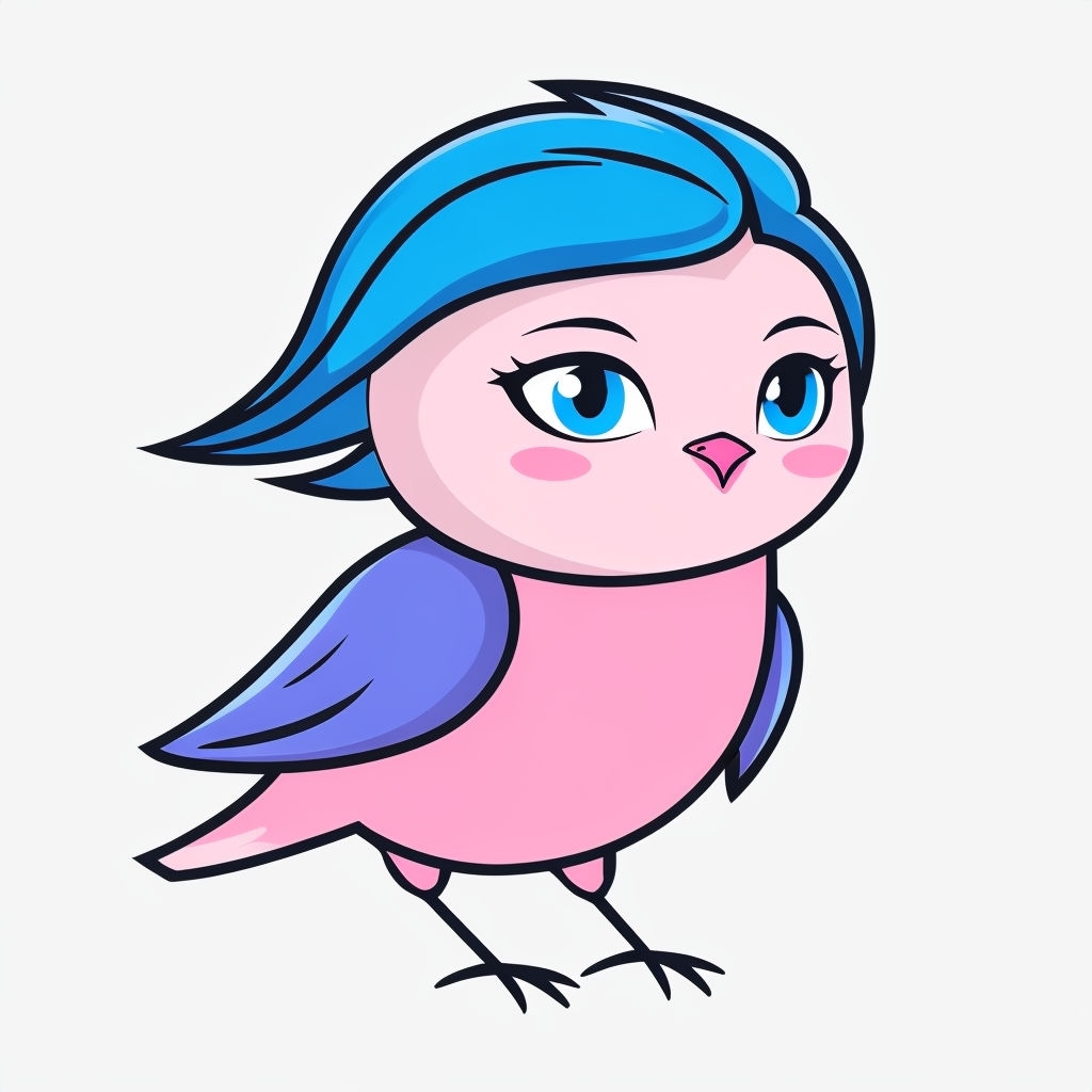 Pastel Pink Anthropomorphic Bird Character Icon Sticker