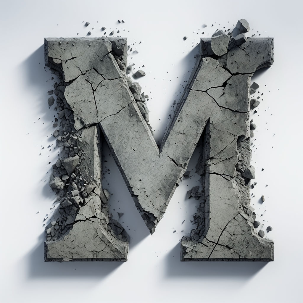 Realistic Broken Concrete Monogram Letter M Art