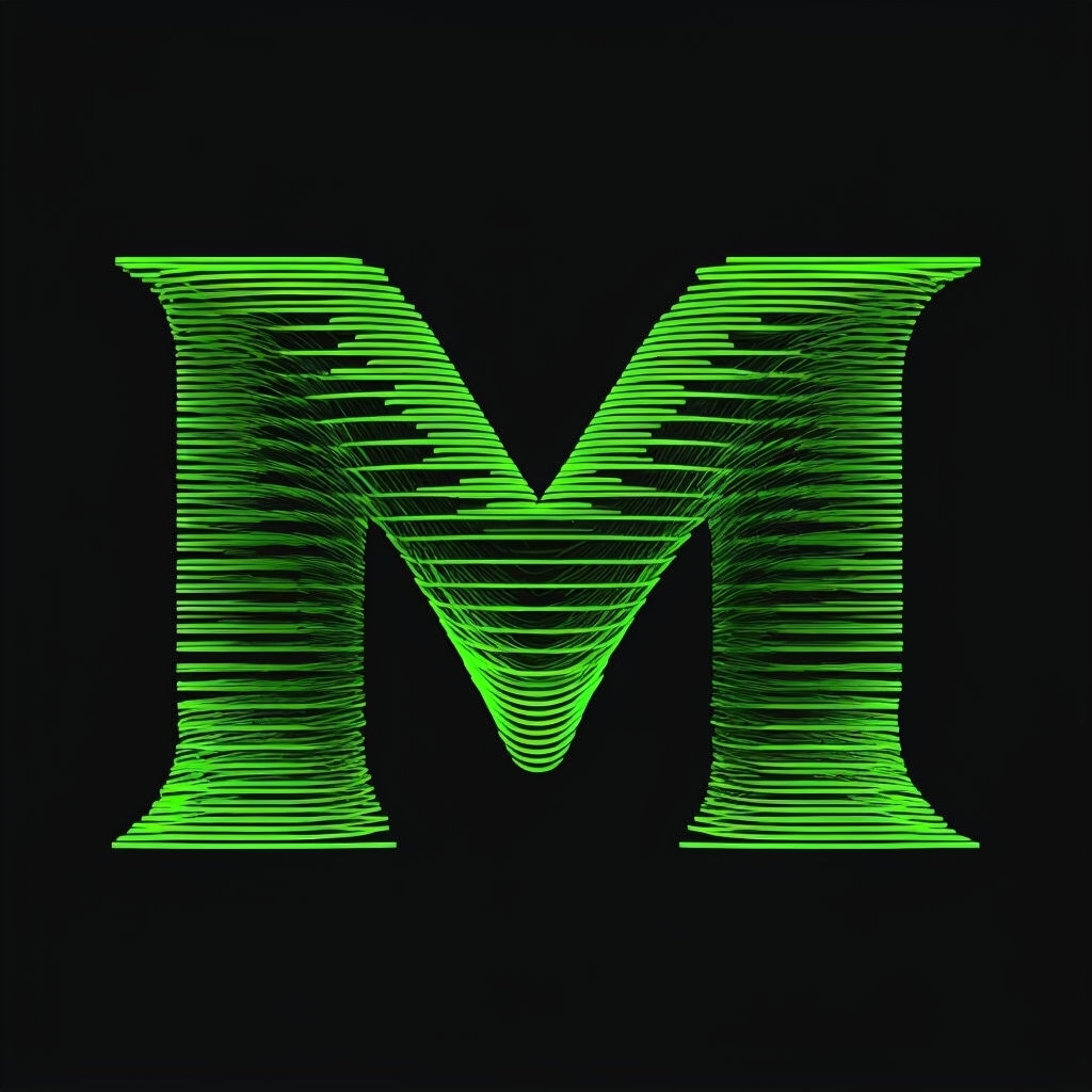 Dynamic Neon Green 'M' Modern Monogram Art on Black Background Monogram