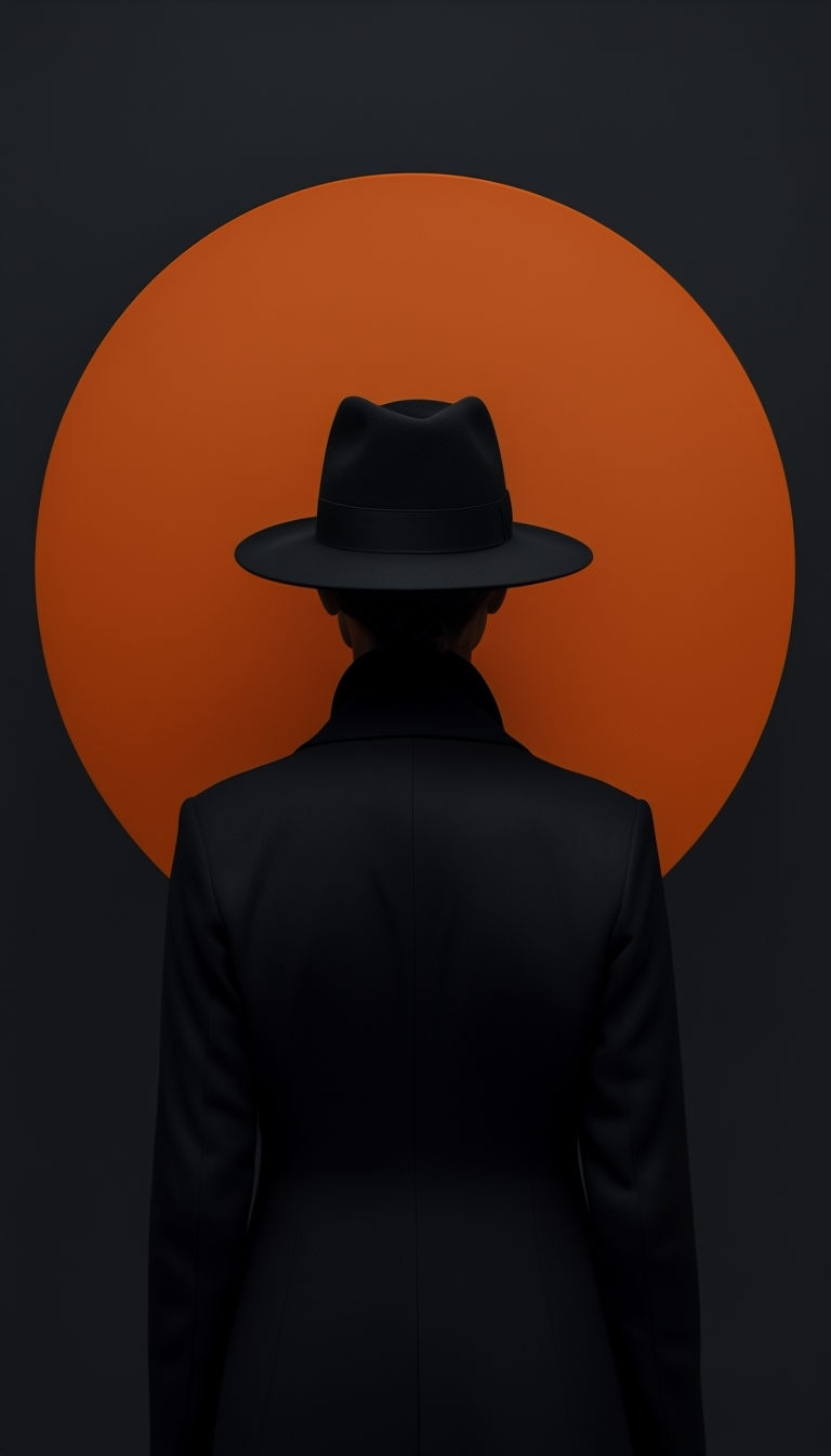 Contemplative Figure with Black Fedora and Orange Circle Phone Case Cover