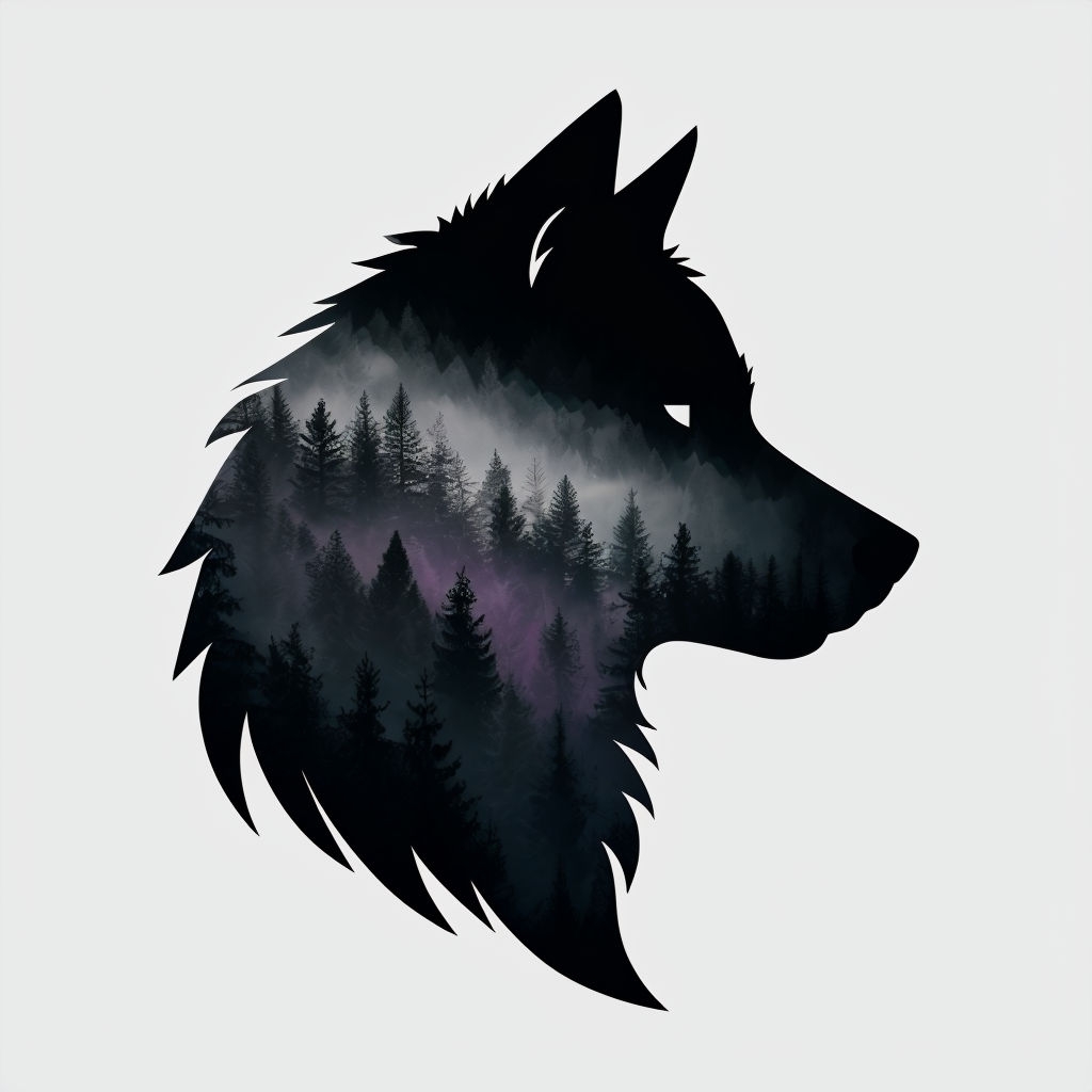 Elegant Wolf Silhouette with Misty Forest Double Exposure Sticker