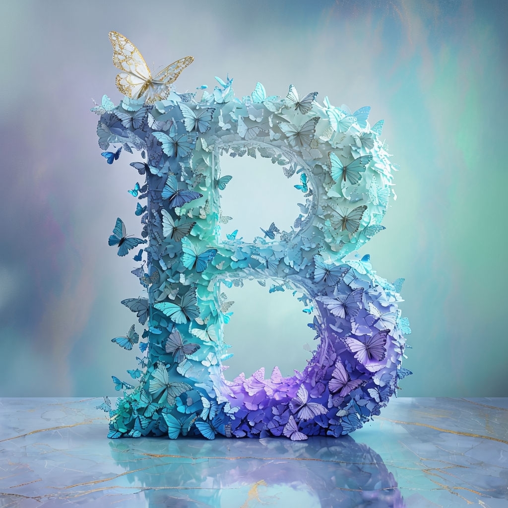 Intricate Butterfly Letter B Art with Gradient Colors Poster