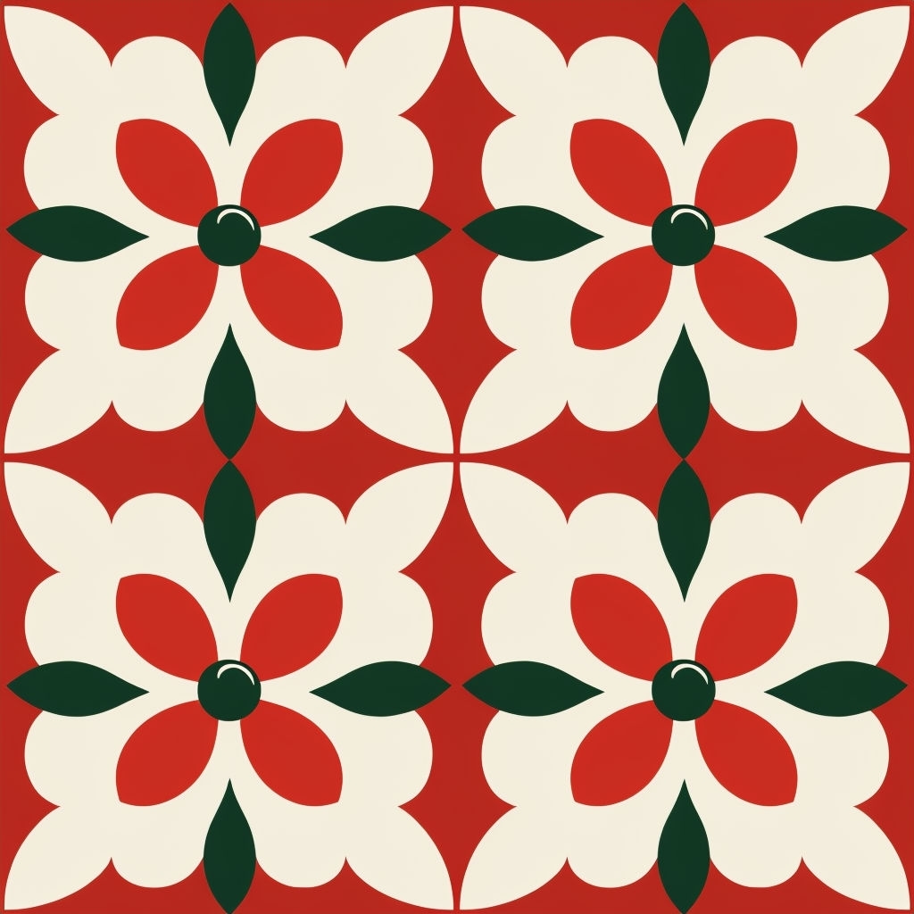 Festive Christmas Floral Pattern with Bright Red and Green Design Seamless Pattern