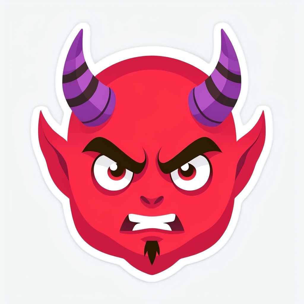 Vibrant Cartoon Demon Face Emoji Sticker Design for Fun Decor