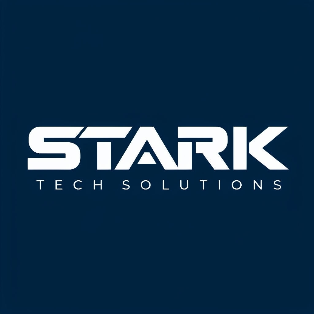Modern Bold STARK Tech Solutions Logo Design on Navy Background