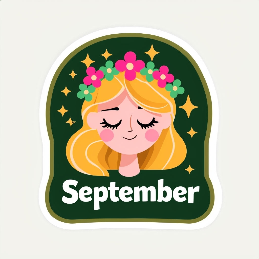 Cheerful Peach Character with Flower Crown September Sticker