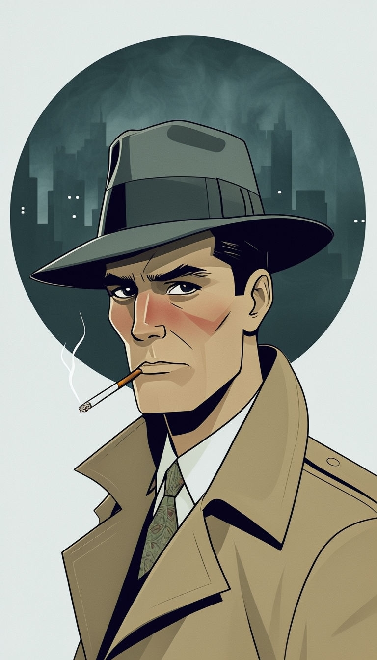 Dapper 1940s Private Investigator Vintage Cartoon Illustration Art