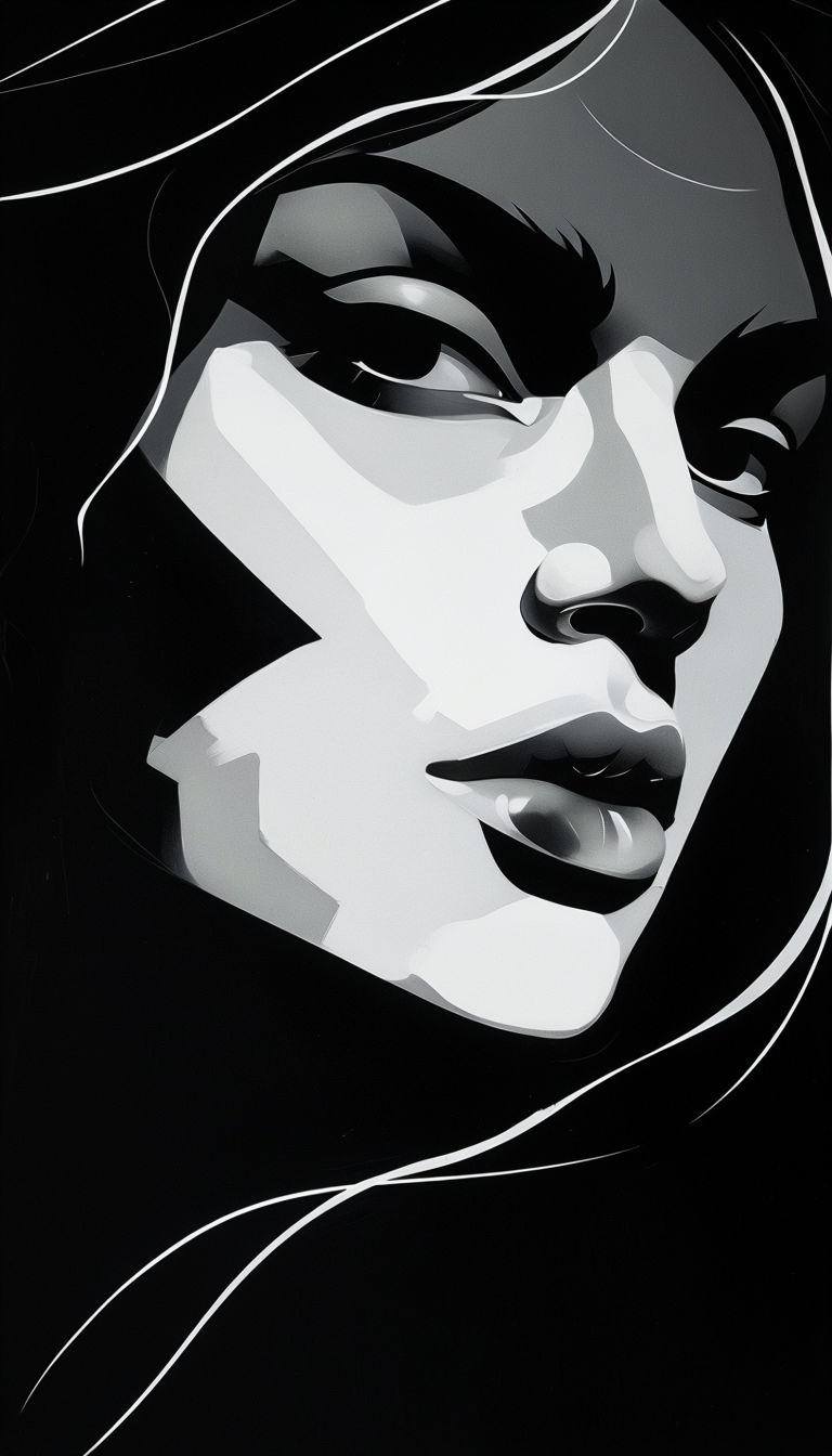 Stylized Black and White Minimalist Face Illustration Phone Case Cover