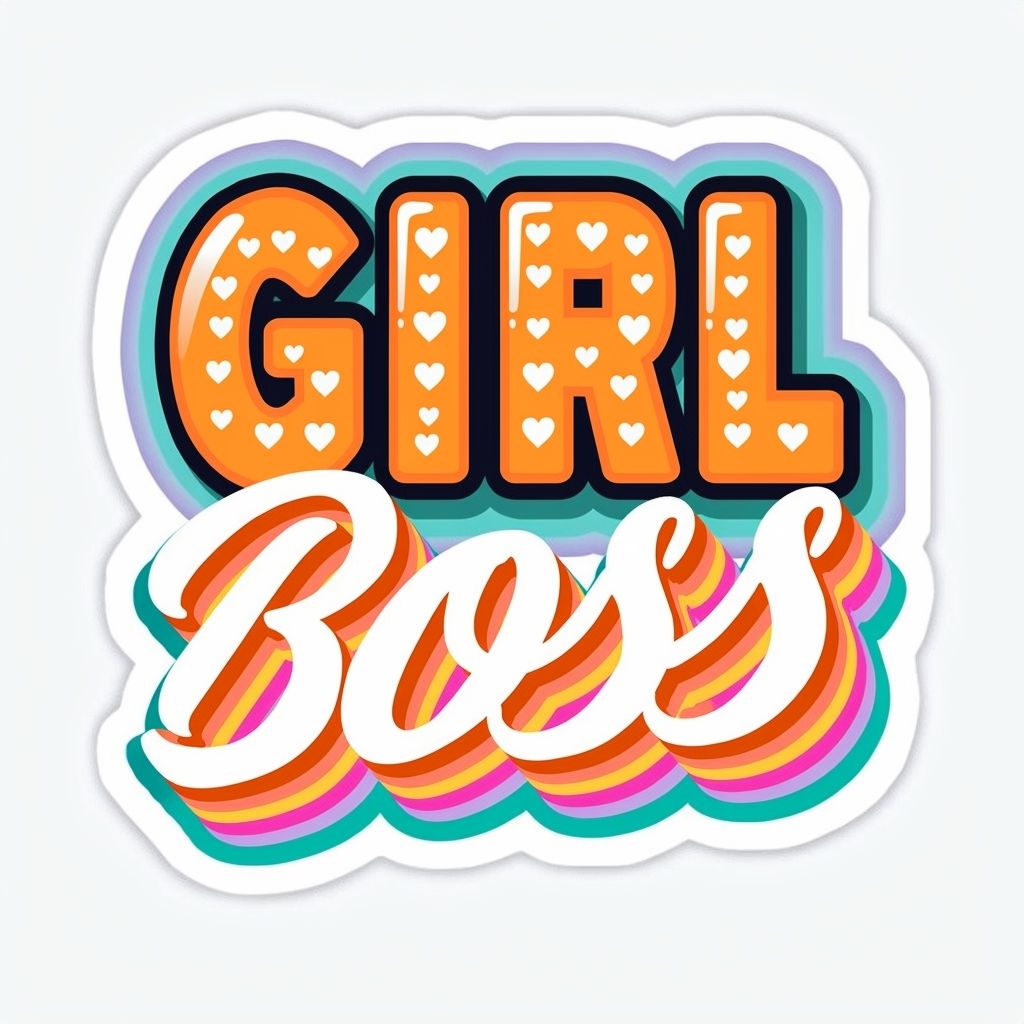 Vibrant Girl Boss Sticker Design with Glossy 3D Letters