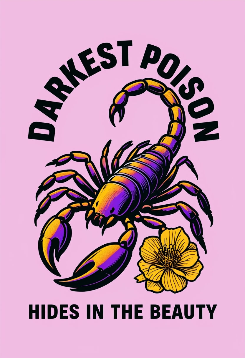 Bold Scorpion and Flower Illustration with Darkest Poison Text Poster