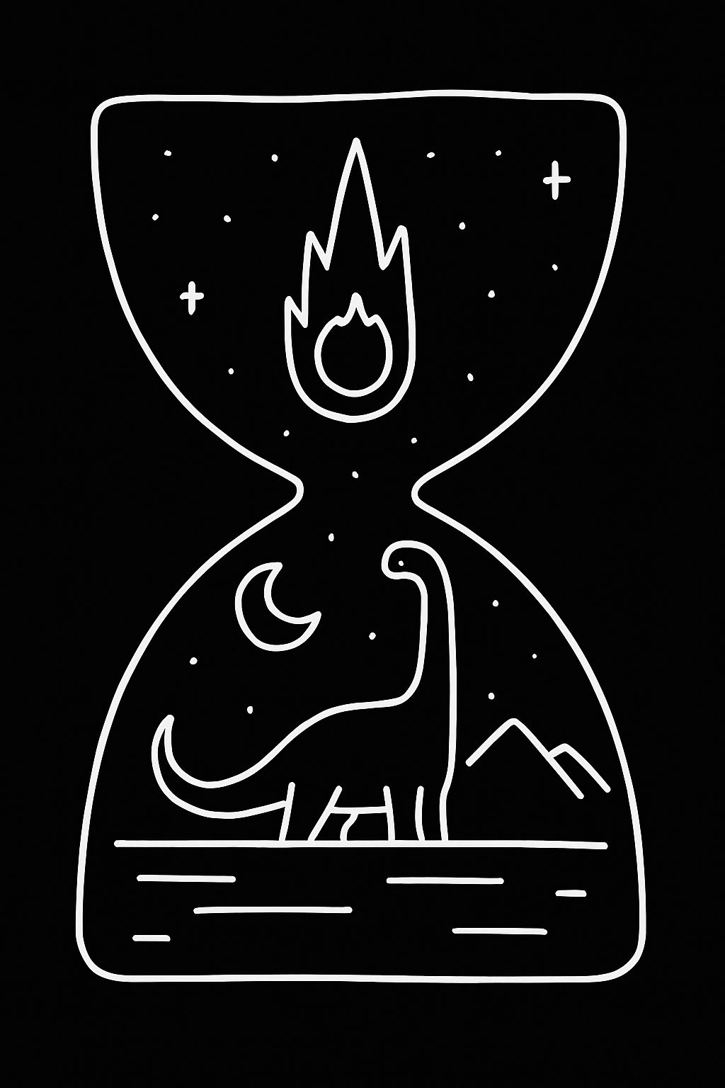 Elegant Minimalist Hourglass with Flame and Dinosaur Poster
