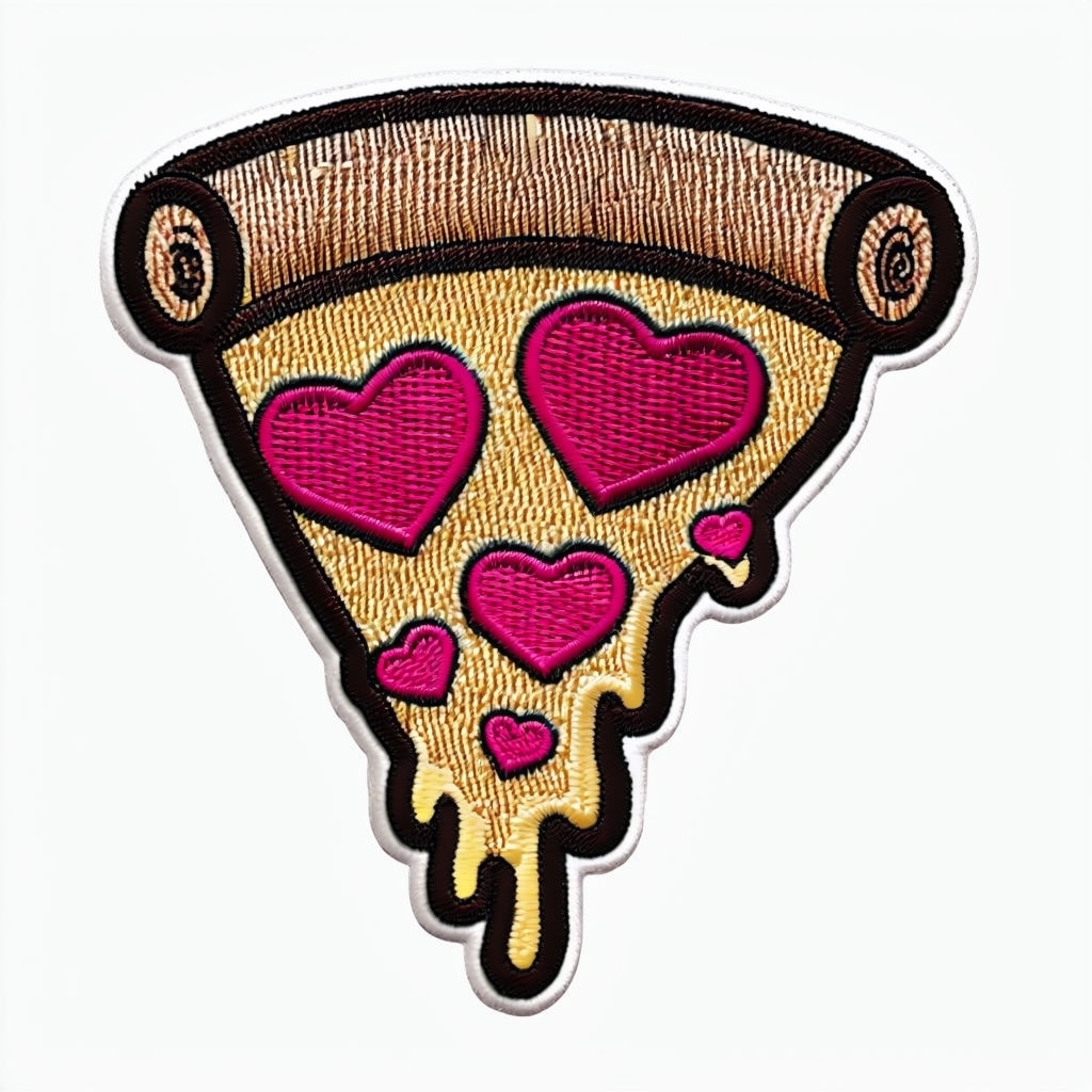 Playful Pizza Slice Embroidered Patch Design for Hats