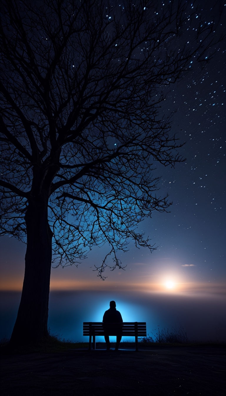 Serene Nighttime Landscape with Silhouette and Starry Sky Mobile Wallpaper