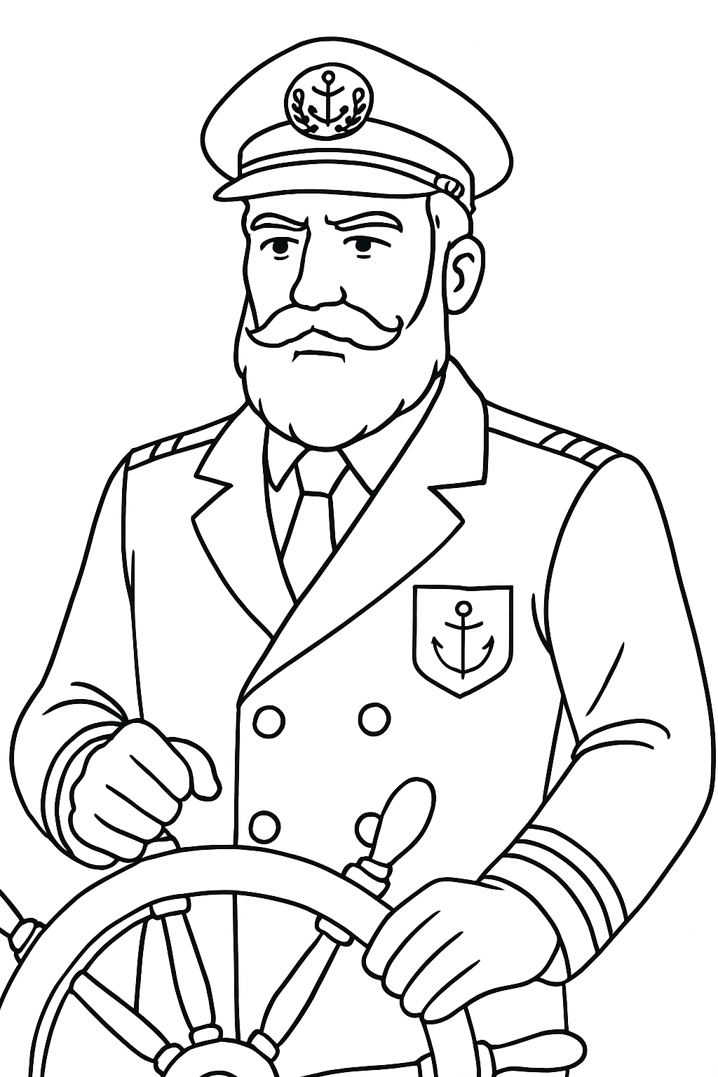 Authoritative Male Ship Captain Line Drawing for Coloring Book Pages