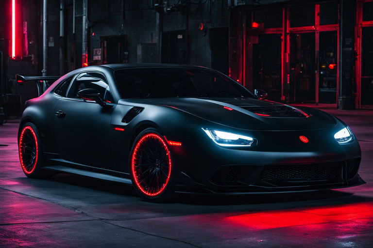 A black matte car with red neon lights on both sides by Mário Gilson de ...