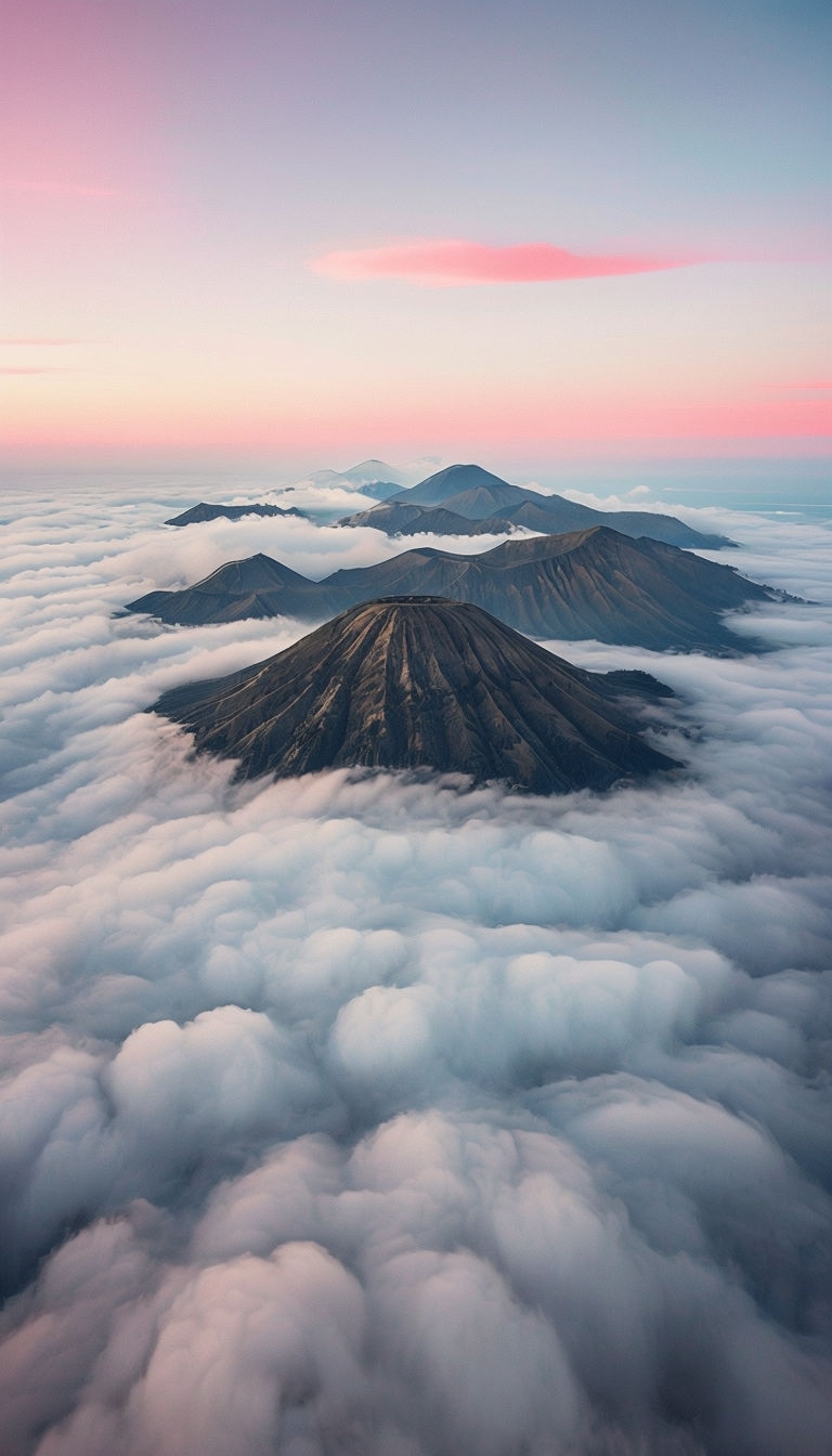 Serene Mountain Peaks Above Fluffy Clouds Landscape Mobile Wallpaper
