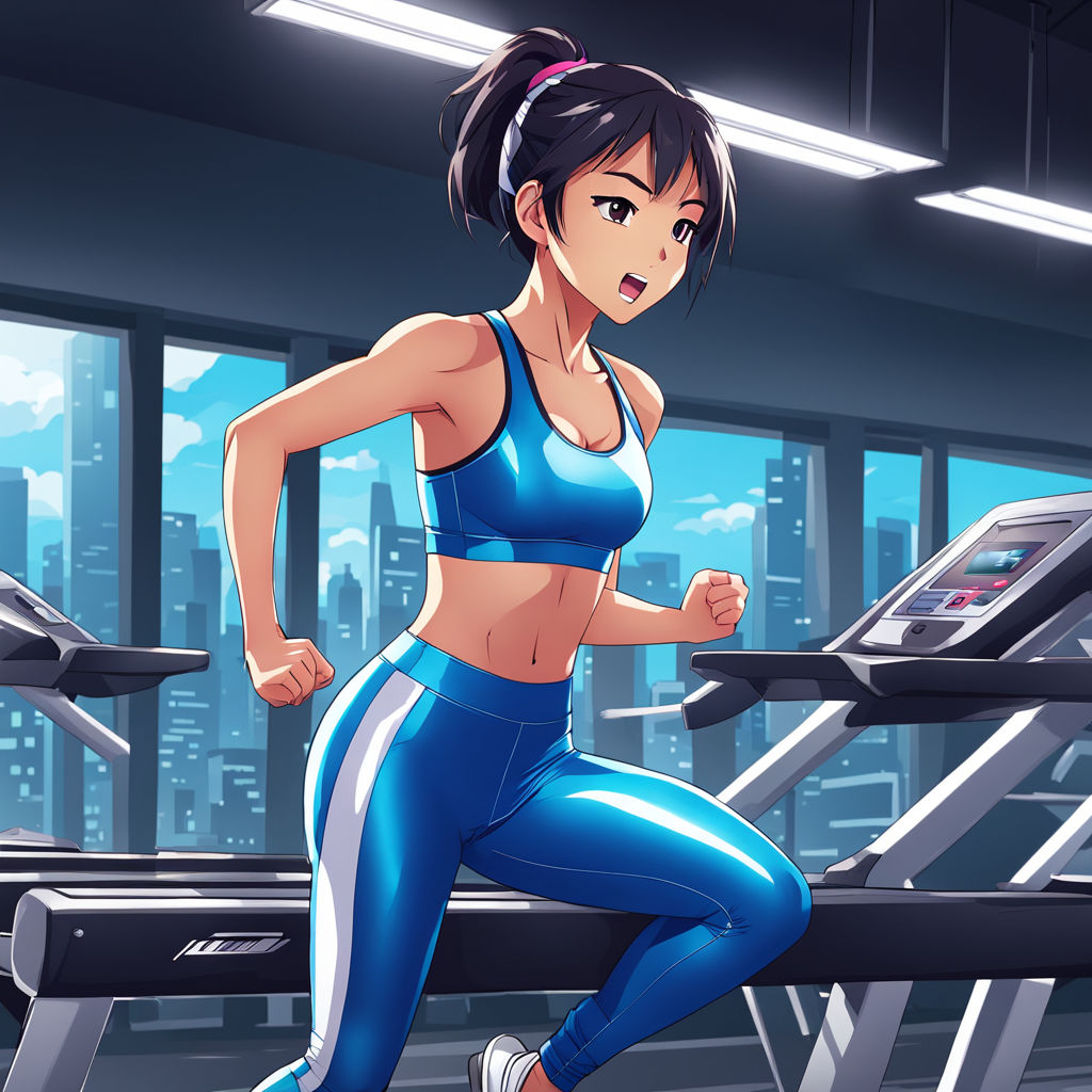 Beautiful fitness anime gym girl