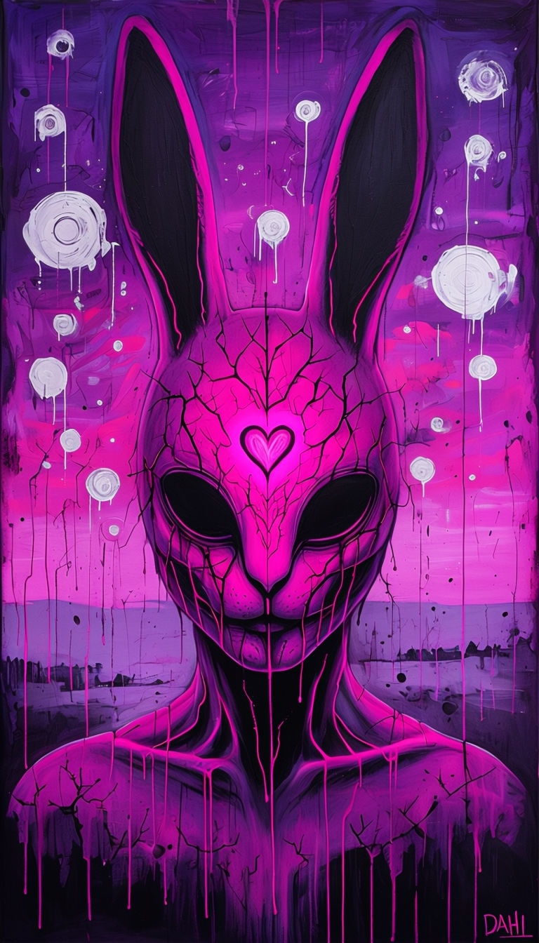 Surreal Neon Rabbit Figure with Abstract Patterns Mobile Wallpaper