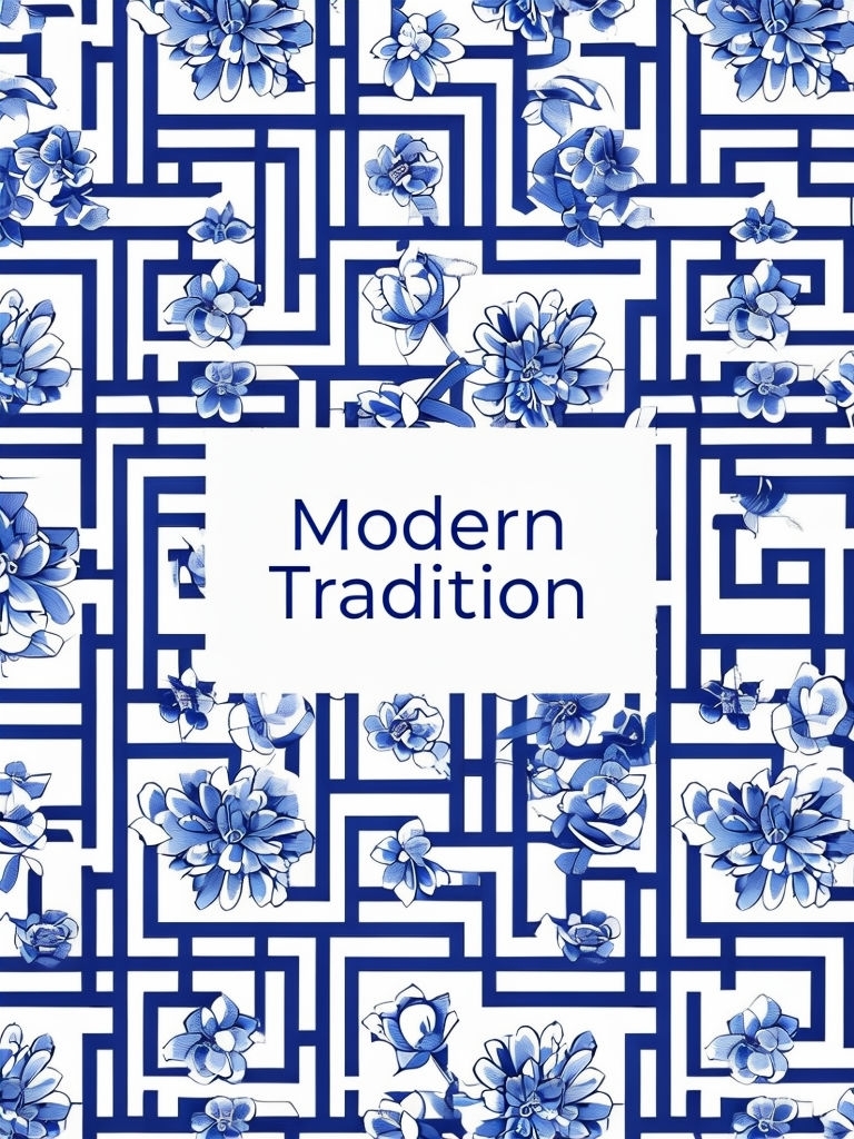 Modern Tradition Blue and White Floral Geometric EBook Cover